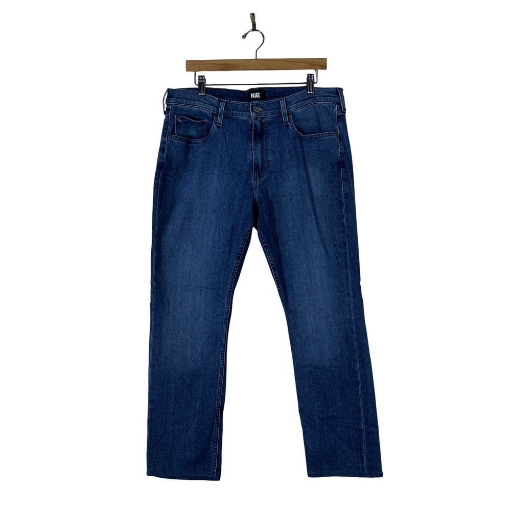 Paige Federal Slim Straight Solid Jeans Blue Stretch Premium Denim Size 34